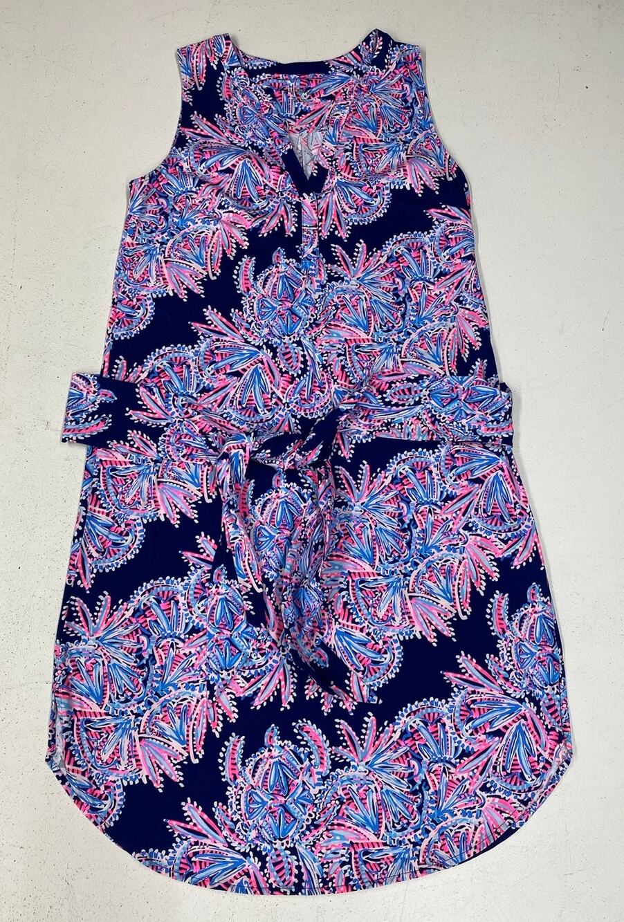 Women Lilly Pulitzer Naila Midi floral pima cotton belted sleeveless dress M